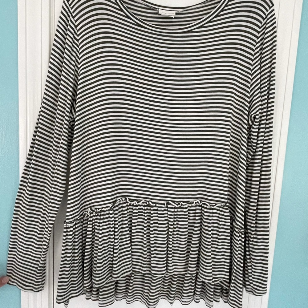 Olive & cream ruffle trim blouse